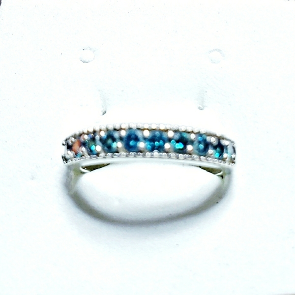 10K WG ANNIVERSARY RING W/10 .50CTW GENUINE BLUE DIAMOND, SIZE 6.5 - Picture 4 of 5